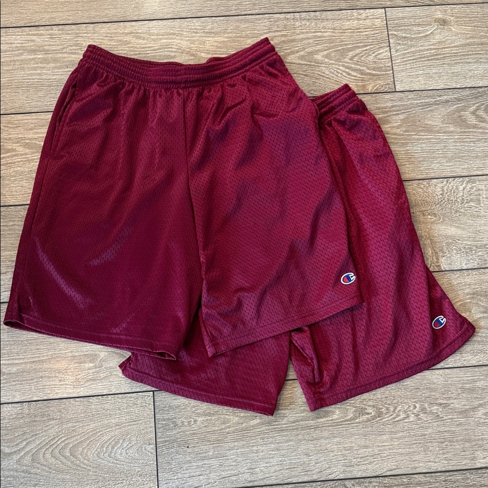 Two Champion Mesh Maroon Athletic Shorts